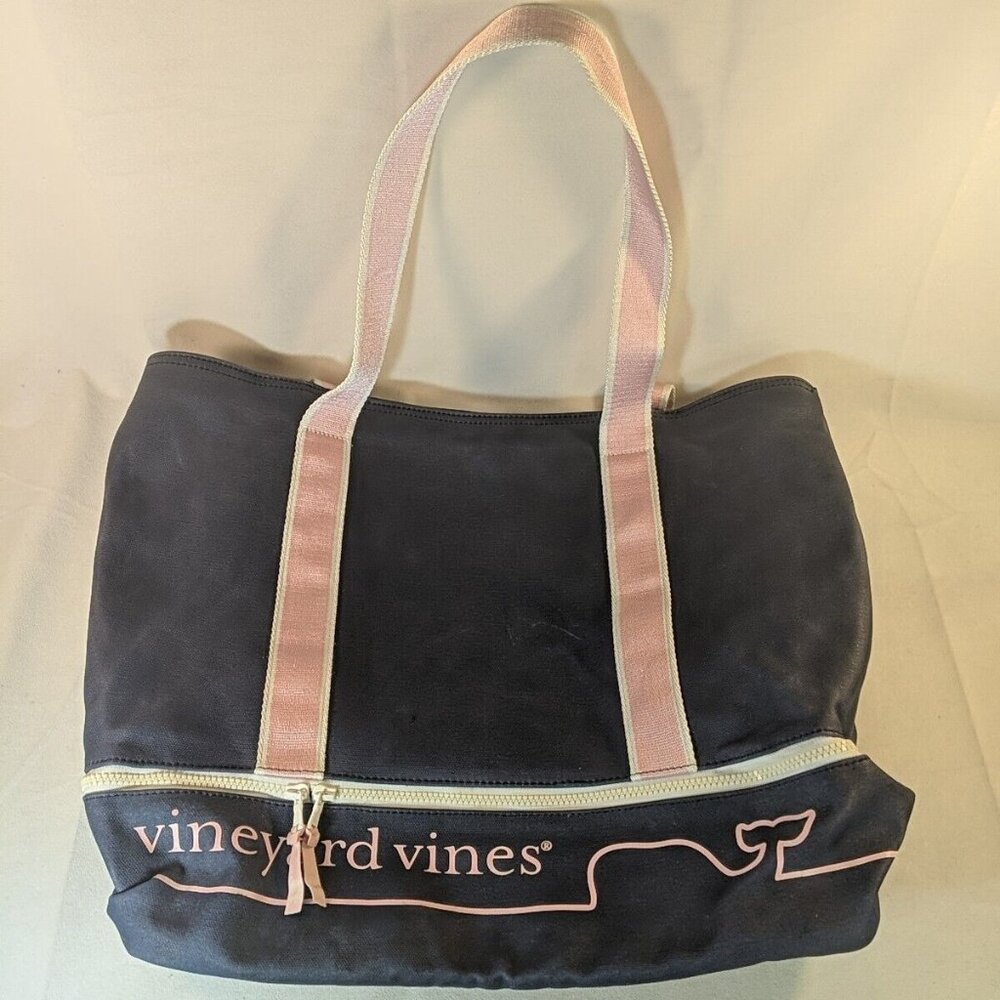 Vineyard Vines Tote Bag Canvas Navy Blue Pink Zip Pocket Beach Whale for Target
